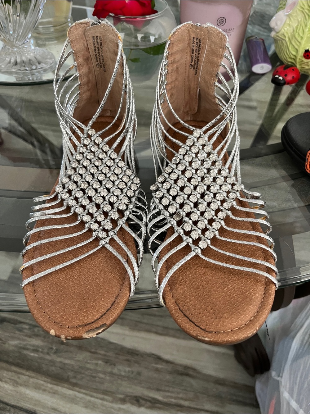 kidpik Silver Rhinestone Strappy Gladiator Sandals